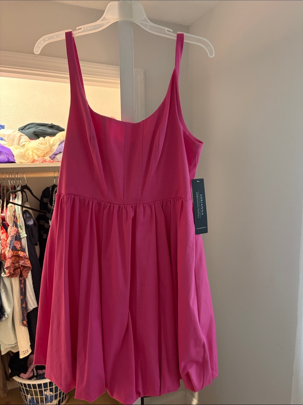 Adrianna Papell womens Fuchsia Spaghetti-Strap bubble hem Dress nwt size 12